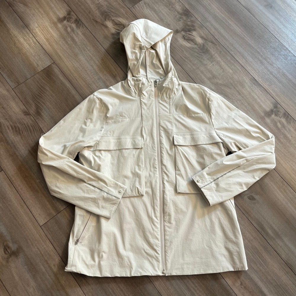 Lululemon Mens Lab Zip Up Hooded Jacket Bone Cream Small LM4AFWS Bin K-210